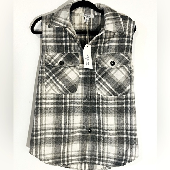 C by one White & Grey Plaid Button Up Vest NWT Size S - Picture 1 of 3